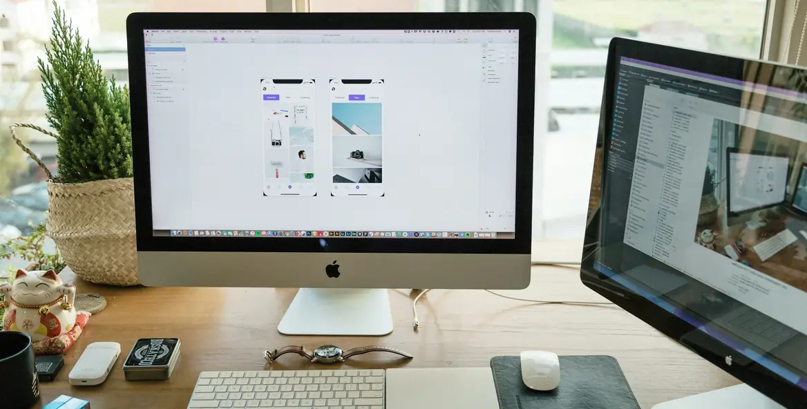 Monitor showing screens of an interface