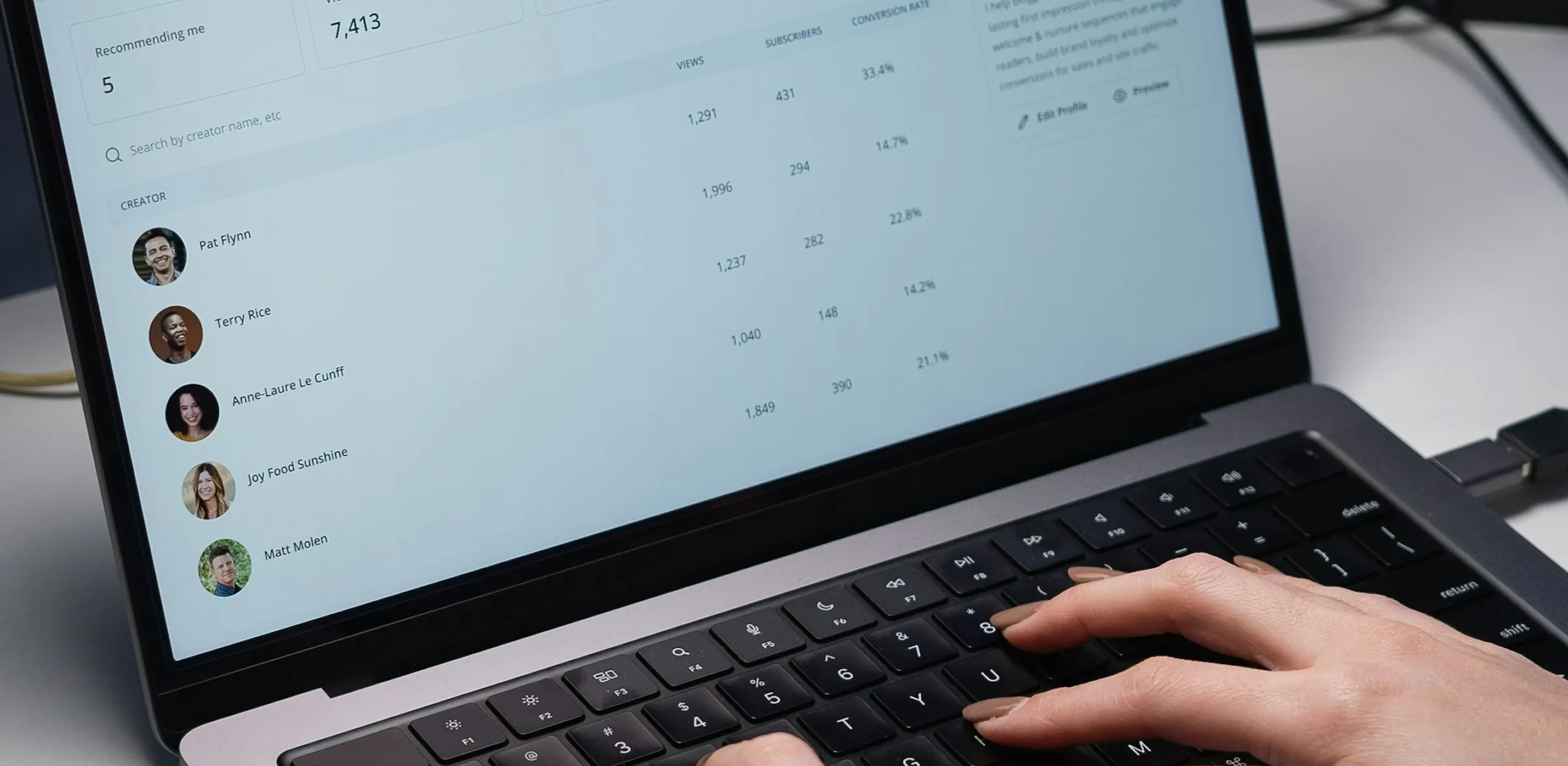 Management dashboard on a laptop screen